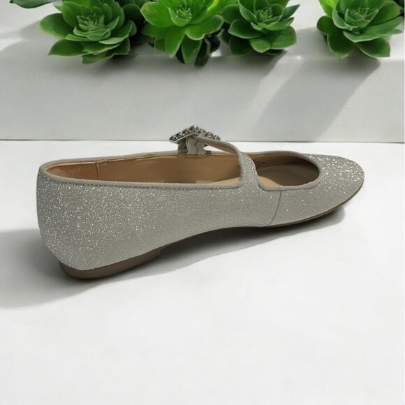 Unisa Womens Glitter Mary Jane Flats Size 8 Silver With Rhinestone Buckle - Picture 2 of 9